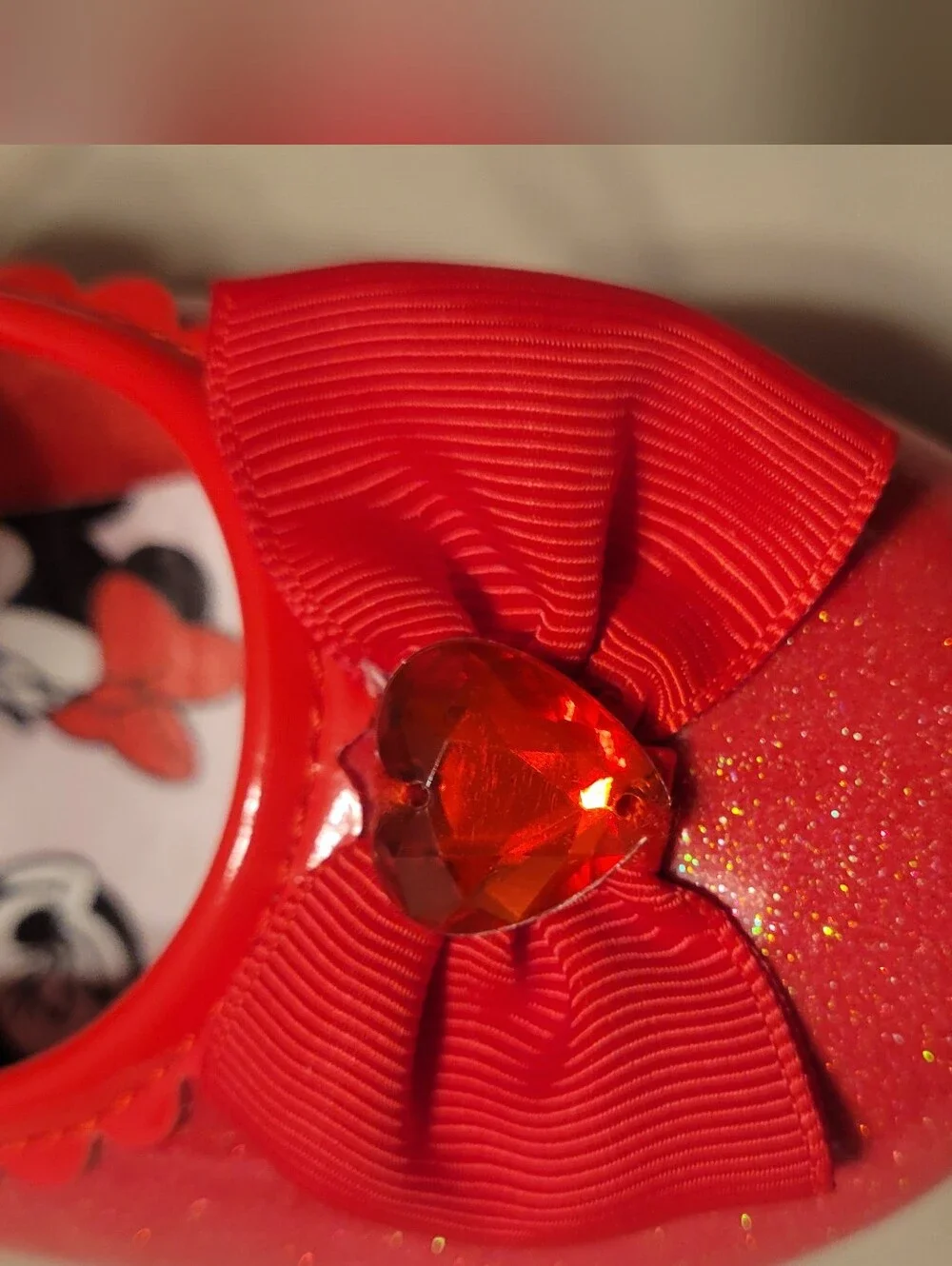 Disney Minnie Mouse Red Glitter Bow Wedge Dress Up Shoes Sz 9 Toddler